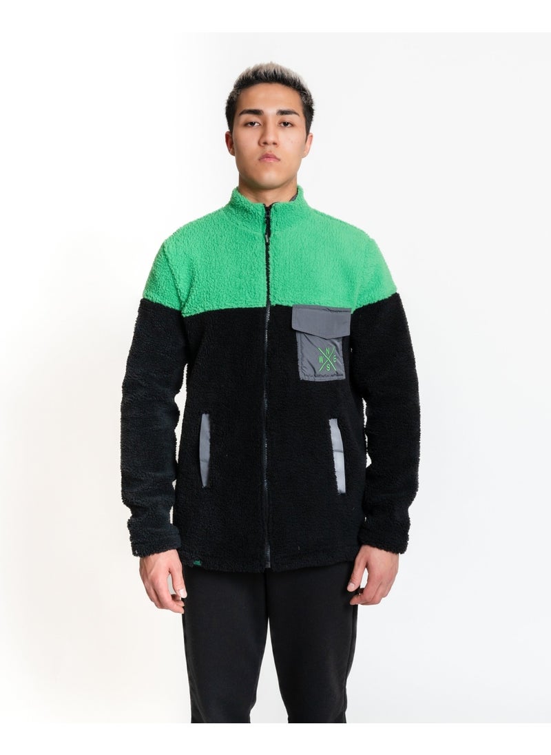 Luo Camp Plush Jacket 01 - Black/green Windproof Men's Fleece  - Image 1