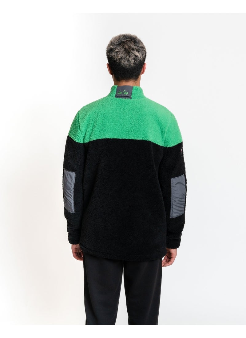 Luo Camp Plush Jacket 01 - Black/green Windproof Men's Fleece  - Image 4