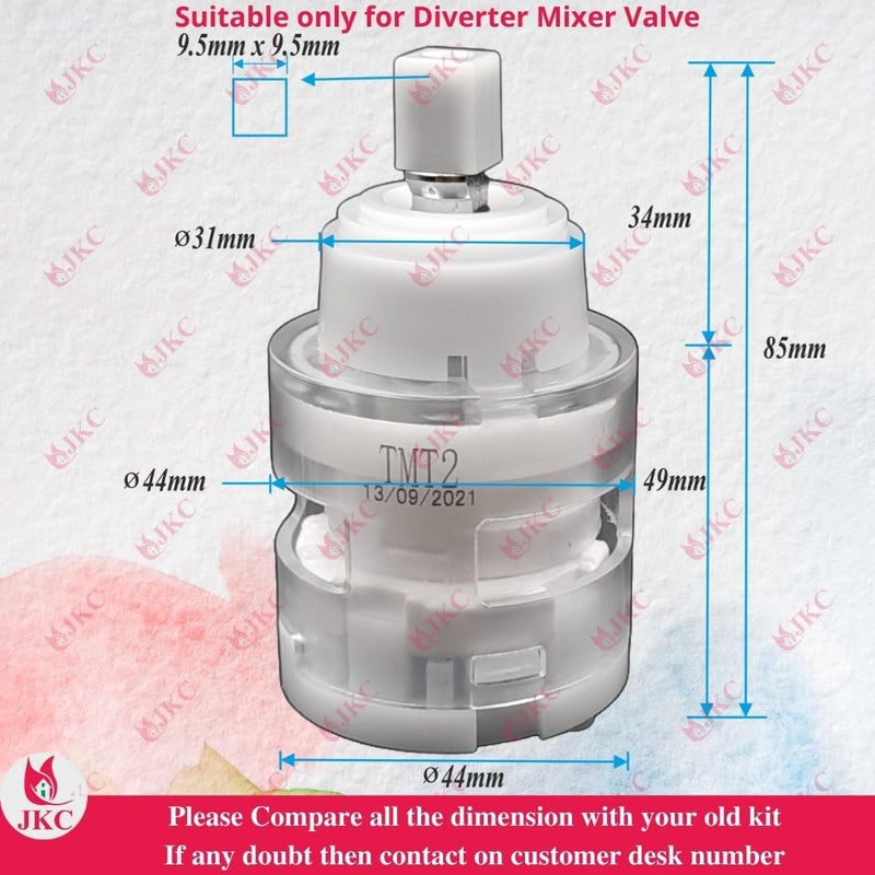 JKC 46mm Diverter Cartridge for High Flow Single Lever Diverter Cartridge Replacement White, Brass, ABS & Ceramic Disc - Image 3