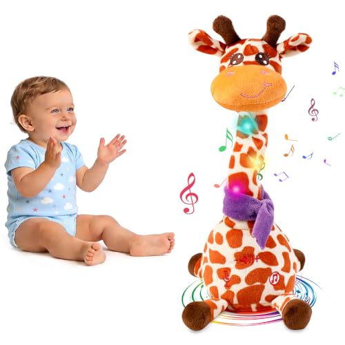 LLUKEME Dancing Talking Giraffe Toy Stuffed Animal Baby Toy Repeating What You Say Glowing Musical Electronic Giraffe Gifts for Toddlers 13 Years Old Easter Gift for Kids New Giraffe - Image 1