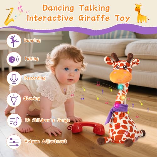 LLUKEME Dancing Talking Giraffe Toy Stuffed Animal Baby Toy Repeating What You Say Glowing Musical Electronic Giraffe Gifts for Toddlers 13 Years Old Easter Gift for Kids New Giraffe - Image 5