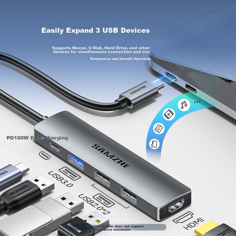 SAMZHE Type-C Expansion Dock, Thunderbolt 4 Hub, HDMI Adapter, USB Splitter, 4K 60Hz, Universal, for Apple 17 Macbook Mini Adapter, IPad Laptop, DKK5 - Image 4