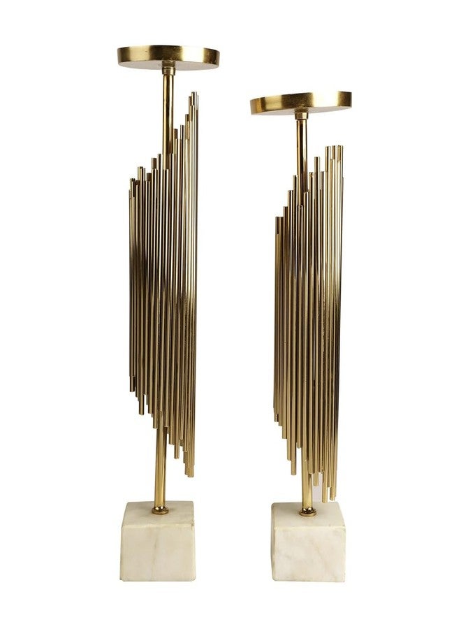 ZOVE Luxury Gold Metal Candle Holder Stand Set with Steel and Aluminium Base - Modern Pillar Candle Stand for Home Decor, Living Room & Dining Table (Set of 2) - Image 2
