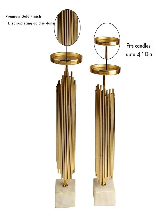 ZOVE Luxury Gold Metal Candle Holder Stand Set with Steel and Aluminium Base - Modern Pillar Candle Stand for Home Decor, Living Room & Dining Table (Set of 2) - Image 3