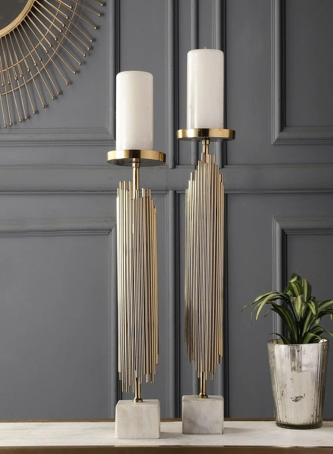 ZOVE Luxury Gold Metal Candle Holder Stand Set with Steel and Aluminium Base - Modern Pillar Candle Stand for Home Decor, Living Room & Dining Table (Set of 2) - Image 5