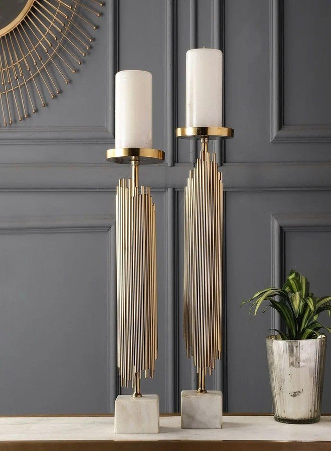ZOVE Luxury Gold Metal Candle Holder Stand Set with Steel and Aluminium Base - Modern Pillar Candle Stand for Home Decor, Living Room & Dining Table (Set of 2) - Image 1