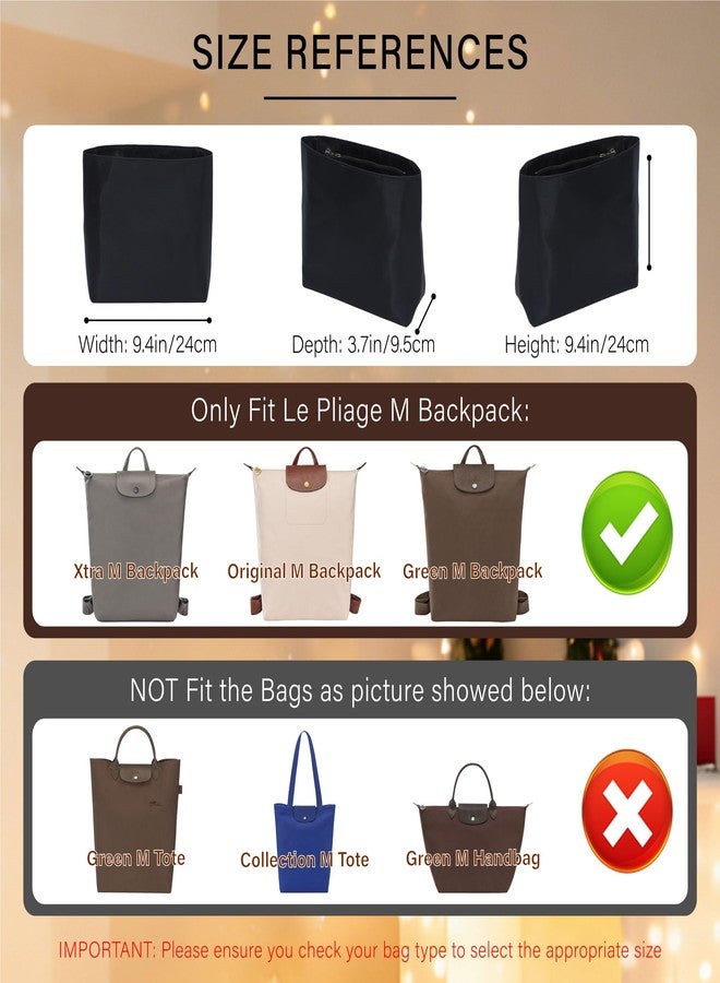 OAikor Soft Nylon Purse Organizer Insert for Longchamp Le Pliage M Backpack,Lightweight Luxury Long Champ Medium Backpack Divider Shaper,Zipper Bags Inner Linner with 4 Deepened Pockets,M/Black - Image 2
