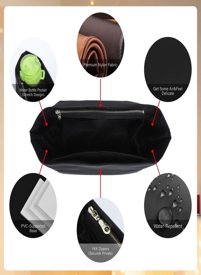 OAikor Soft Nylon Purse Organizer Insert for Longchamp Le Pliage M Backpack,Lightweight Luxury Long Champ Medium Backpack Divider Shaper,Zipper Bags Inner Linner with 4 Deepened Pockets,M/Black - Image 3