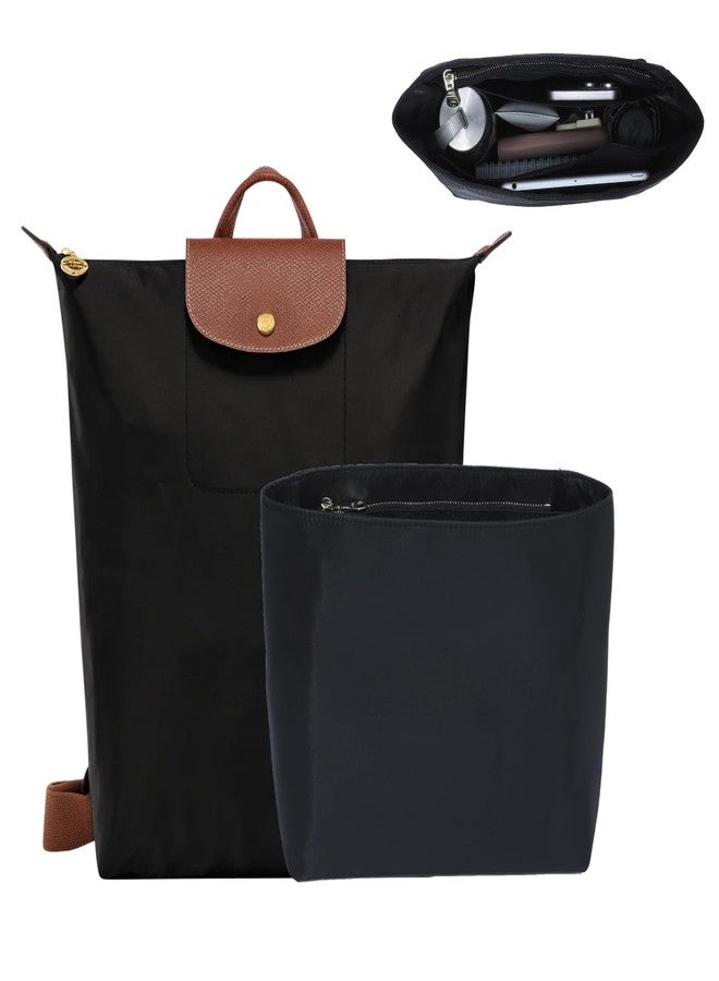 OAikor Soft Nylon Purse Organizer Insert for Longchamp Le Pliage M Backpack,Lightweight Luxury Long Champ Medium Backpack Divider Shaper,Zipper Bags Inner Linner with 4 Deepened Pockets,M/Black - Image 1
