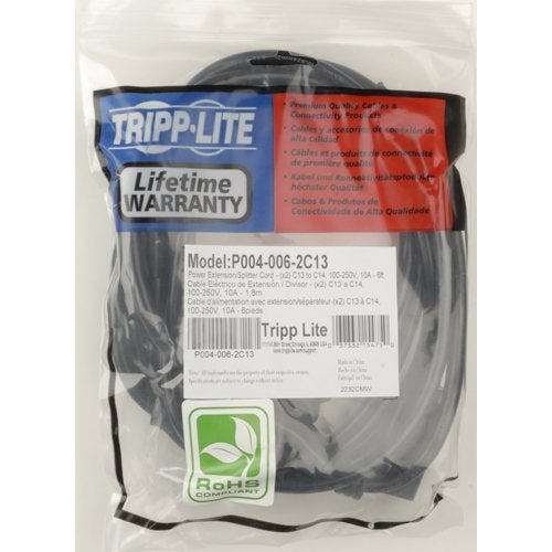 Tripp Lite Computer Power Extension Cord Y Splitter Cable 10A, 18AWG (IEC-320-C14 to 2x IEC-320-C13) 6-ft.(P004-006-2C13),Black - Image 3