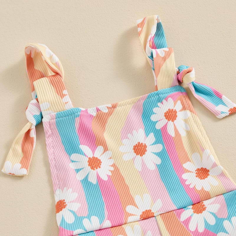 Lucikamy Toddler Baby Girl Bell Bottoms Romper Floral/Butterfly Overalls Suspender Flare Pants One Piece Strap Jumpsuit (A-Colorful, 2-3 Years) - Image 3