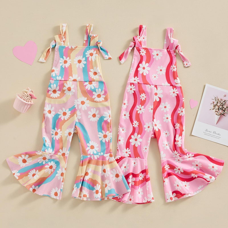Lucikamy Toddler Baby Girl Bell Bottoms Romper Floral/Butterfly Overalls Suspender Flare Pants One Piece Strap Jumpsuit (A-Colorful, 2-3 Years) - Image 2