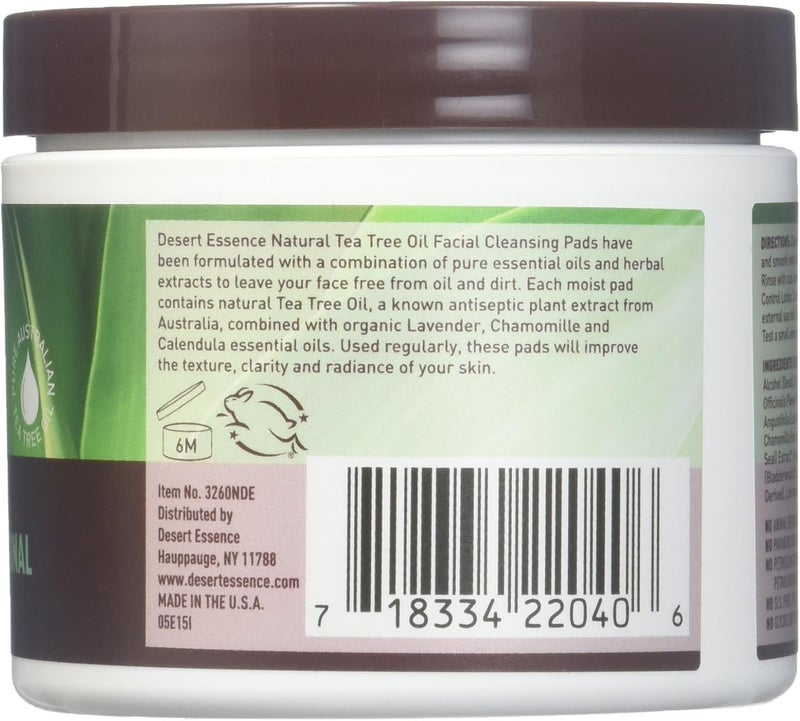 Desert Essence Natural Tea Tree Oil Facial Cleansing Pads - Original, 50 Pads (2-Pack) - Image 2