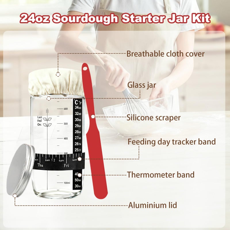 YONILL Sourdough Starter Kit with Scale, Glass Jar and Banneton Bread Proofing Basket - Complete Sourdough Bread Baking Supplies, Sour Dough Making Essentials Tools, Gift for Bakers Beiginner Women Wife Mom - Image 4