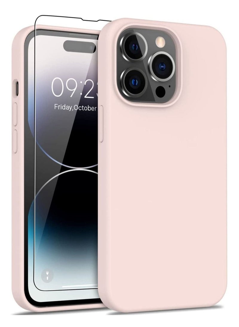 Raxoom iPhone 14 Pro Max Case with Screen Protector,Soft Flexible Silicone Gel Rubber Bumper Cover for Women Girls Slim Fit Shockproof Protective Phone Case for iPhone 14 Pro Max 6.7" Light Pink - Image 1