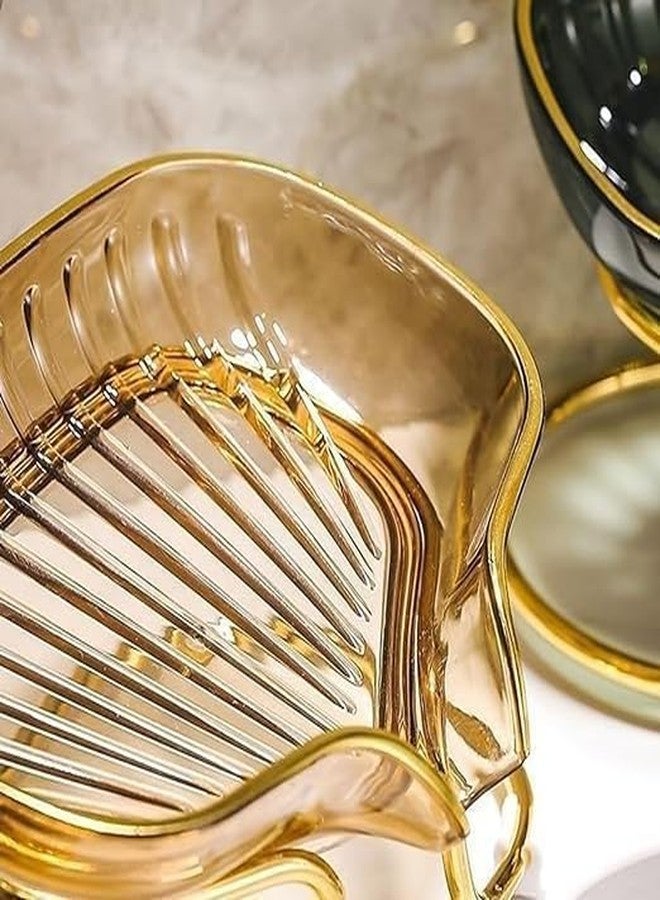 ZAEGO Luxury Design Soap Draining Storage Rack for Household Self Holder, Not Punched Easy Clean Bar Draining Dish with Golden Ring Metal Stand Box for Shower, Toilet, Bathroom, Kitchen Sink Bathtub use. - Image 5