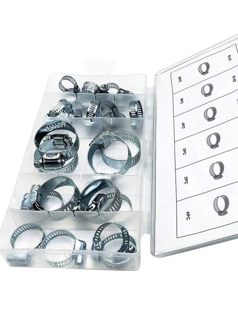 Hose Clamp, 26 Pieces Stainless Steel Adjustable Size Range Worm Gear Fuel Line Clamp for Plumbing, Automotive And Mechanical Application Pipes, Clip Fixed Tool - Image 5