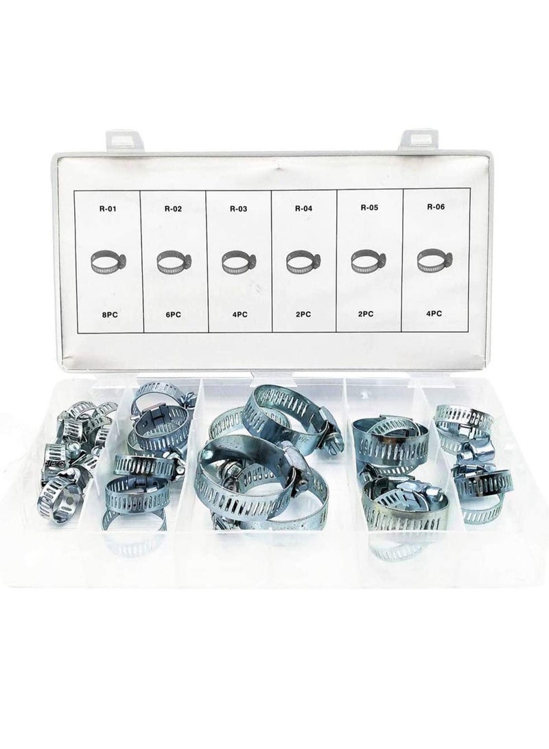 Hose Clamp, 26 Pieces Stainless Steel Adjustable Size Range Worm Gear Fuel Line Clamp for Plumbing, Automotive And Mechanical Application Pipes, Clip Fixed Tool - Image 1