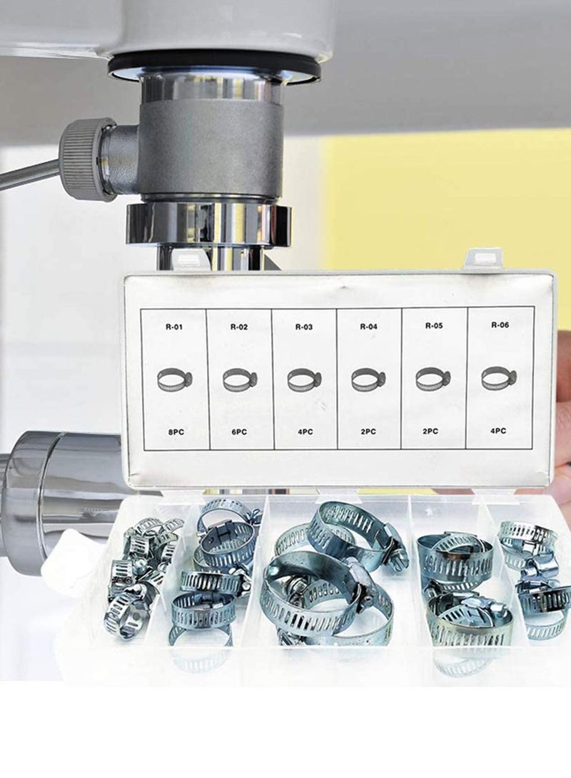 Hose Clamp, 26 Pieces Stainless Steel Adjustable Size Range Worm Gear Fuel Line Clamp for Plumbing, Automotive And Mechanical Application Pipes, Clip Fixed Tool - Image 4