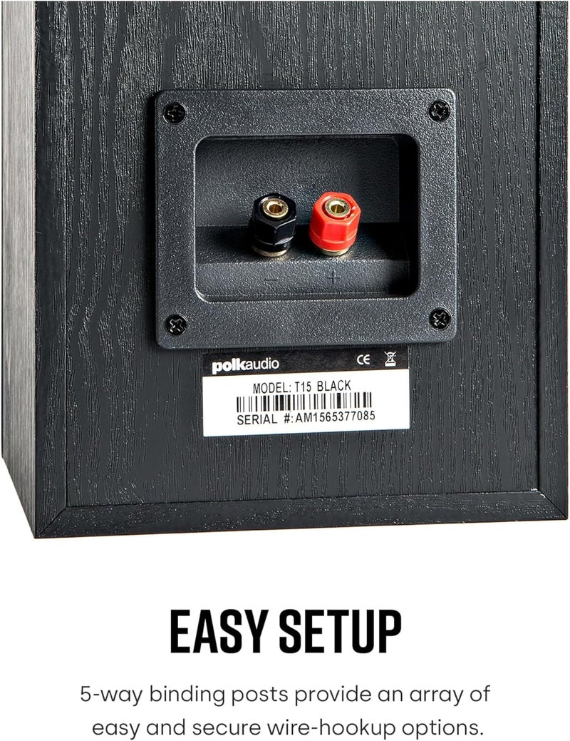 Polk Audio T15 Bookshelf Speakers, Speaker System for Home Cinema Sound System, 0.75'' Tweeter & 5.25 Dynamic Balance Driver, Wall Mountable, Dolby & DTS - Black, wired - Image 4