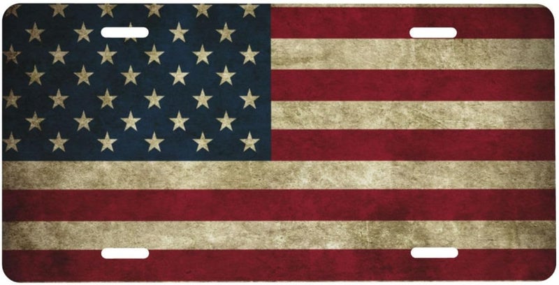 Vintage Flag USA Flag Front License Plate for Women Men Funny Car License Plates with 4 Holes Aluminum Metal Novelty Vanity Tag Cover Rust-Proof Us Canada Car Decor Accessory 6 * 12 Inches 763 - Image 1