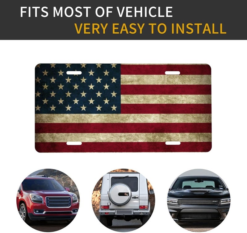 Vintage Flag USA Flag Front License Plate for Women Men Funny Car License Plates with 4 Holes Aluminum Metal Novelty Vanity Tag Cover Rust-Proof Us Canada Car Decor Accessory 6 * 12 Inches 763 - Image 5