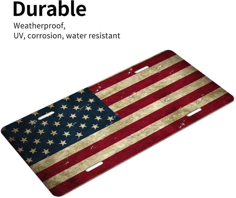 Vintage Flag USA Flag Front License Plate for Women Men Funny Car License Plates with 4 Holes Aluminum Metal Novelty Vanity Tag Cover Rust-Proof Us Canada Car Decor Accessory 6 * 12 Inches 763 - Image 4