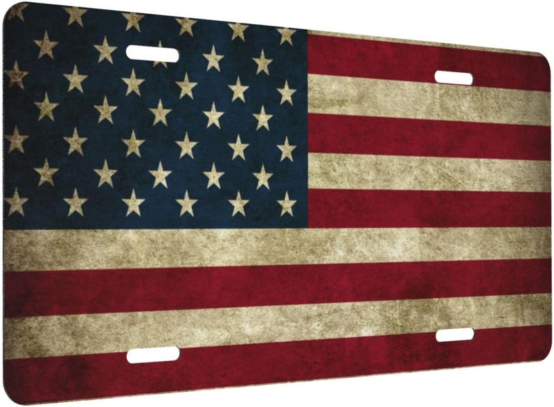Vintage Flag USA Flag Front License Plate for Women Men Funny Car License Plates with 4 Holes Aluminum Metal Novelty Vanity Tag Cover Rust-Proof Us Canada Car Decor Accessory 6 * 12 Inches 763 - Image 2