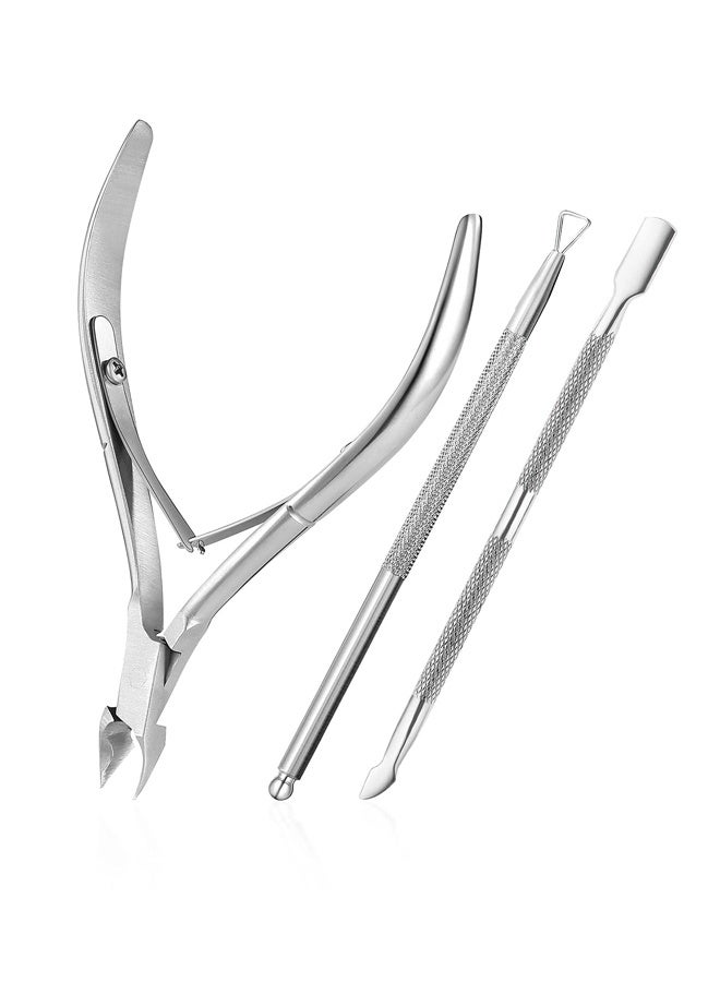 Fanski Cuticle Trimmer with Cuticle Pusher and Cutter, Professional Stainless Steel Nippers, Cutter Clippers, Cuticle Remover, Pedicure Manicure Tools for Fingernails and Toenails, Sliver - Image 1