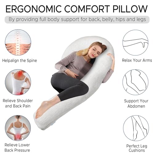 SCHNAUZER HOME Body Pillow for Adults - Soft Long Bed Pillows Insert for Sleeping - Shredded Memory Foam & Removable Washable Cover - Swan Shaped Pregnancy Side Sleeper Pillow 49 Inch (Grey) - Image 5