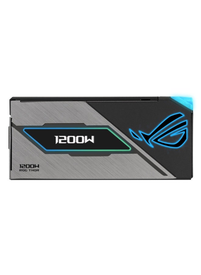 أسوس مزود طاقة الألعاب ROG Thor 1200W بلاتينيوم III، 1200 واط ATX 3.1 PSU، معتمد 80 PLUS بلاتينيوم و Cybenetics بلاتينيوم، كابل PCIe 5.0 16-Pin (600 واط)، تقنية GaN MOSFET، مثبت جهد ذكي GPU-First، شاشة OLED لعرض الطاقة، مروحة مزدوجة تحمل كرات 0 ديسيبل، كابلات مغلفة قابلة للتعديل بالكامل، إضاءة Aura Sync RGB، وضع التيربو | 90YE00V2-B0NA00 - Image 3