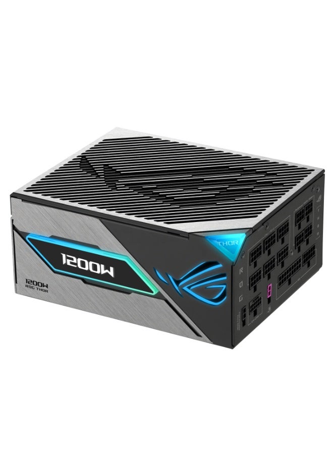 أسوس مزود طاقة الألعاب ROG Thor 1200W بلاتينيوم III، 1200 واط ATX 3.1 PSU، معتمد 80 PLUS بلاتينيوم و Cybenetics بلاتينيوم، كابل PCIe 5.0 16-Pin (600 واط)، تقنية GaN MOSFET، مثبت جهد ذكي GPU-First، شاشة OLED لعرض الطاقة، مروحة مزدوجة تحمل كرات 0 ديسيبل، كابلات مغلفة قابلة للتعديل بالكامل، إضاءة Aura Sync RGB، وضع التيربو | 90YE00V2-B0NA00 - Image 2