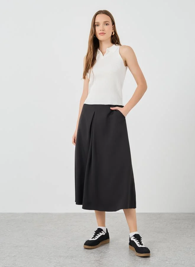 تايك تو Take Two Solid Pleated Pocket Detail Midi Skirt