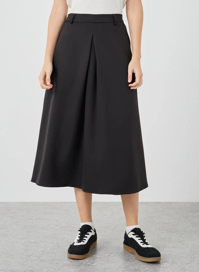 تايك تو Take Two Solid Pleated Pocket Detail Midi Skirt