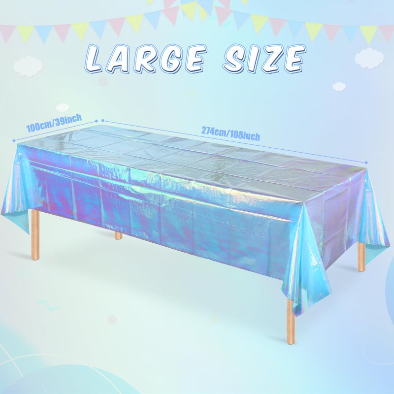 FunnyPars 1 Pack Iridescent Blue Plastic Tablecloth,Shiny Blue Disposable Laser Rectangle Table Covers,Blue Holographic Foil Tablecloth Party Decorations for Birthday,40x108'' - Image 2