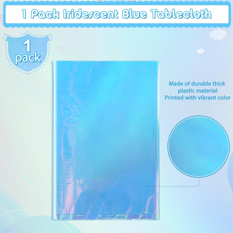 FunnyPars 1 Pack Iridescent Blue Plastic Tablecloth,Shiny Blue Disposable Laser Rectangle Table Covers,Blue Holographic Foil Tablecloth Party Decorations for Birthday,40x108'' - Image 4