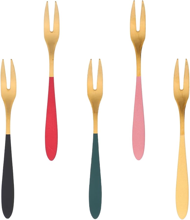 5pcs 304 Stainless Steel Dessert Forks Set with Gold Handles for Fruit Cake Appetizer - Image 1