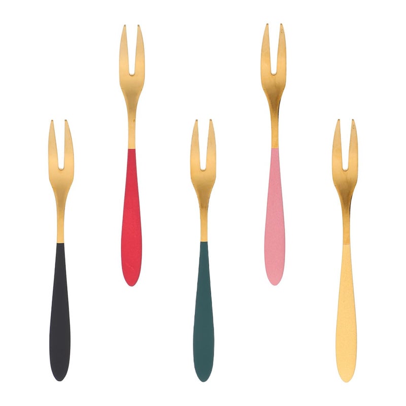 5pcs 304 Stainless Steel Dessert Forks Set with Gold Handles for Fruit Cake Appetizer - Image 2