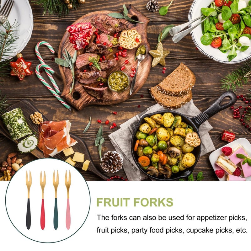5pcs 304 Stainless Steel Dessert Forks Set with Gold Handles for Fruit Cake Appetizer - Image 4