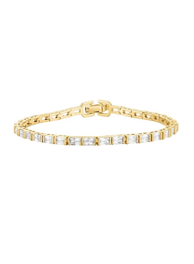 PAVOI 14K Yellow Gold Plated CZ Tennis Bracelet For Women | Classic Emerald Cut Simulated Diamond Bracelet | 6.5 Inches - Image 1