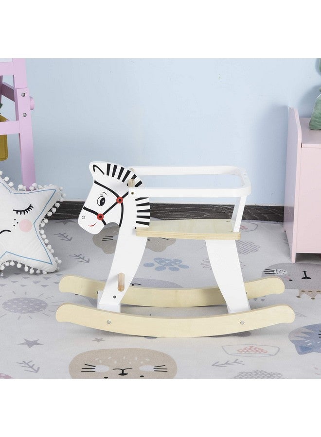 Qaba Wooden Rocking Horse Toddler Baby Ride-on Toys for Kids 1-3 Years with Classic Design & Wood Safety Bar, White - Image 2