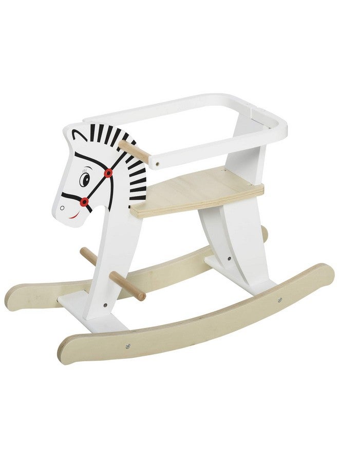 Qaba Wooden Rocking Horse Toddler Baby Ride-on Toys for Kids 1-3 Years with Classic Design & Wood Safety Bar, White - Image 1