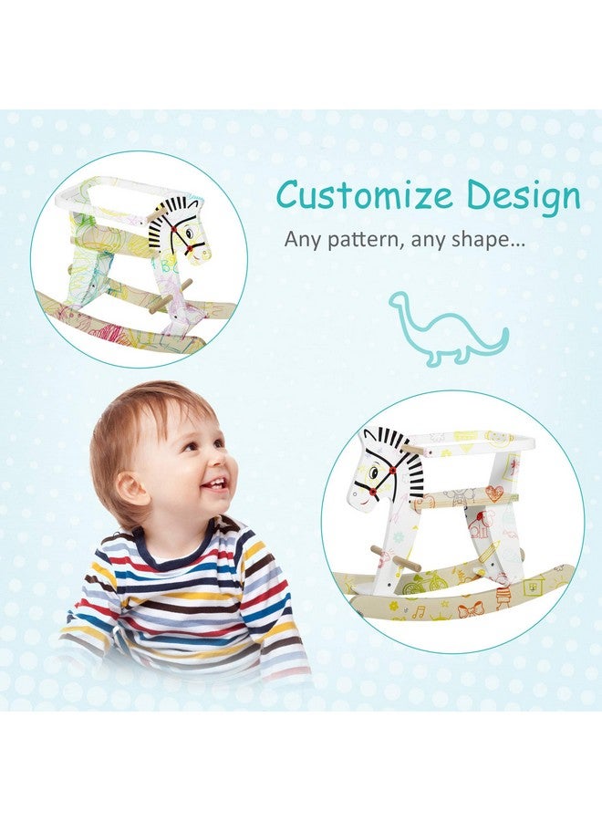Qaba Wooden Rocking Horse Toddler Baby Ride-on Toys for Kids 1-3 Years with Classic Design & Wood Safety Bar, White - Image 3