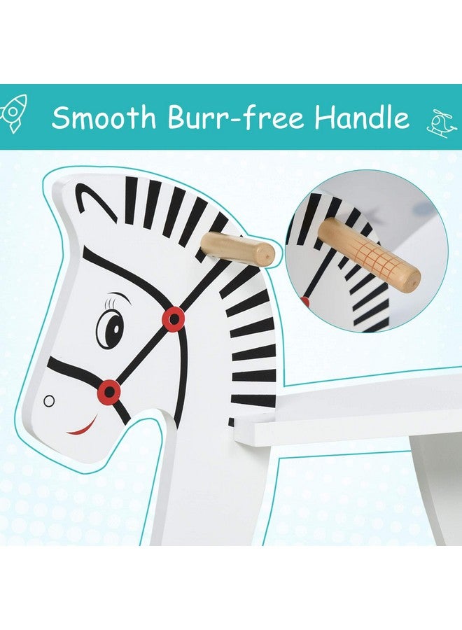 Qaba Wooden Rocking Horse Toddler Baby Ride-on Toys for Kids 1-3 Years with Classic Design & Wood Safety Bar, White - Image 5