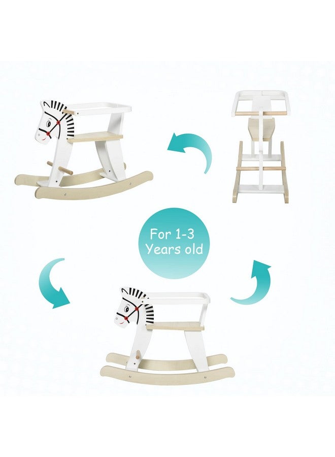 Qaba Wooden Rocking Horse Toddler Baby Ride-on Toys for Kids 1-3 Years with Classic Design & Wood Safety Bar, White - Image 4