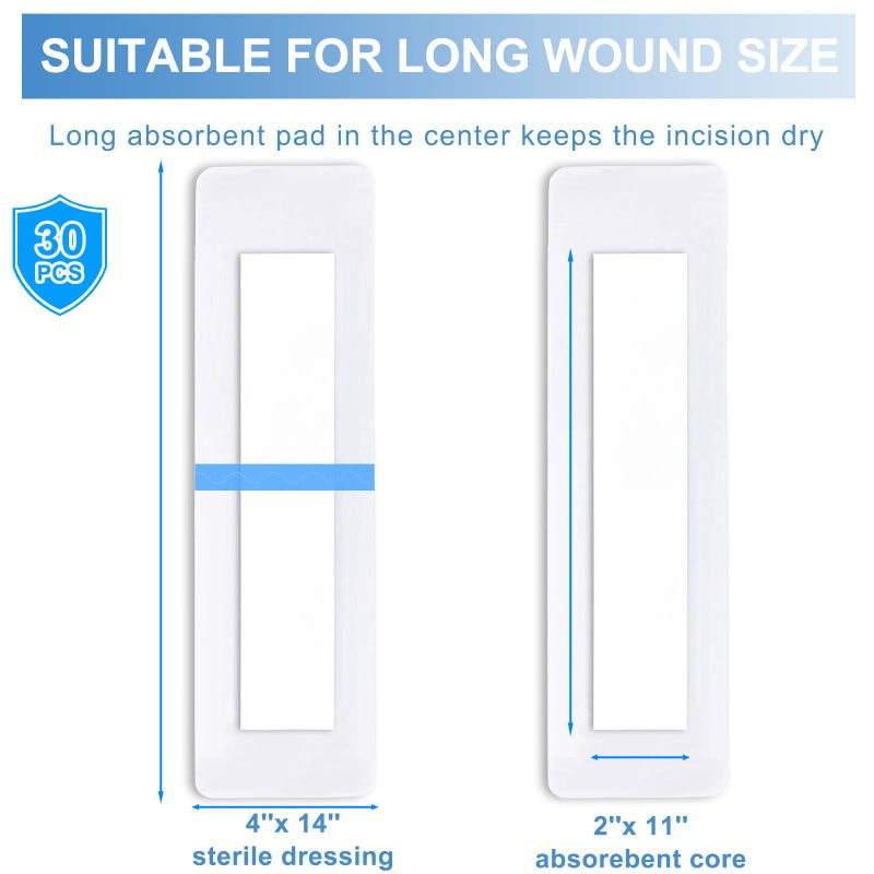 luanerl 30 Pack 4"x14" Waterproof Adhesive Island Dressing for Post-Surgery Recovery | Sterile Bordered Gauze Bandages with Non-Stick Pad for Knee/Hip Replacement, Surgical Incision Care & Shower Protection - Image 5