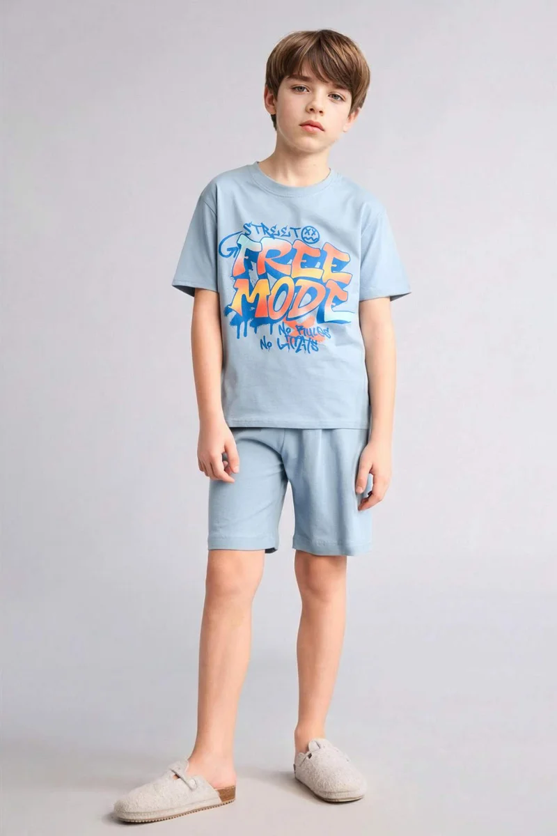 ديفاكتو Boy 2 piece Regular Fit Printed Knitted Pyjamas