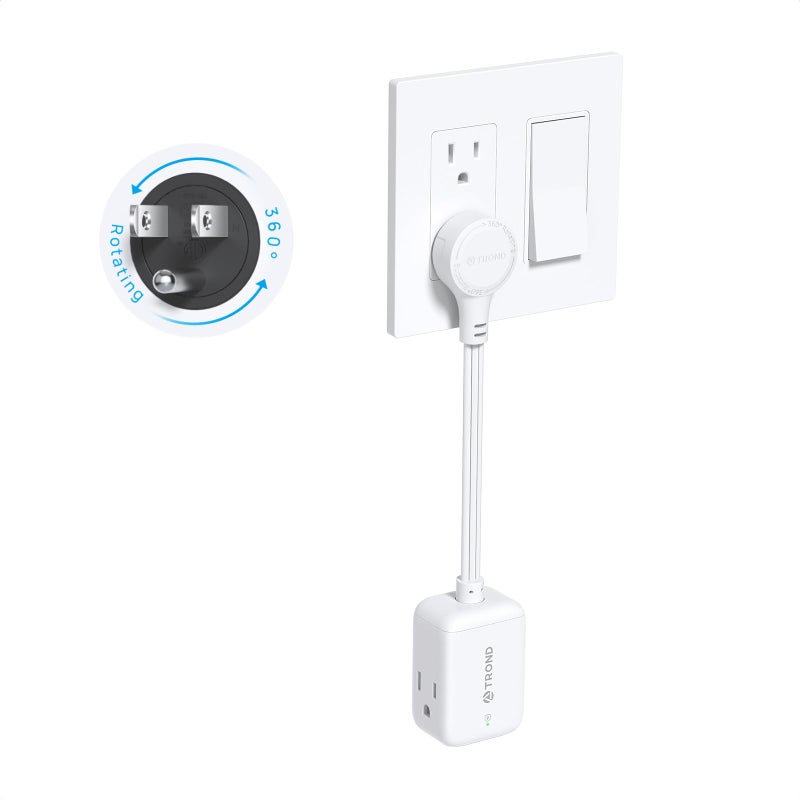 TROND 360Â° Rotating Flat Plug Outlet Extender Surge Protector with 6 Inch Cable, Small Rotatable Extension Cord, 900 Joules, 3 Way Plug, 15A, Compact for Indoor Home Office Travel Dorm Room, White - Image 1