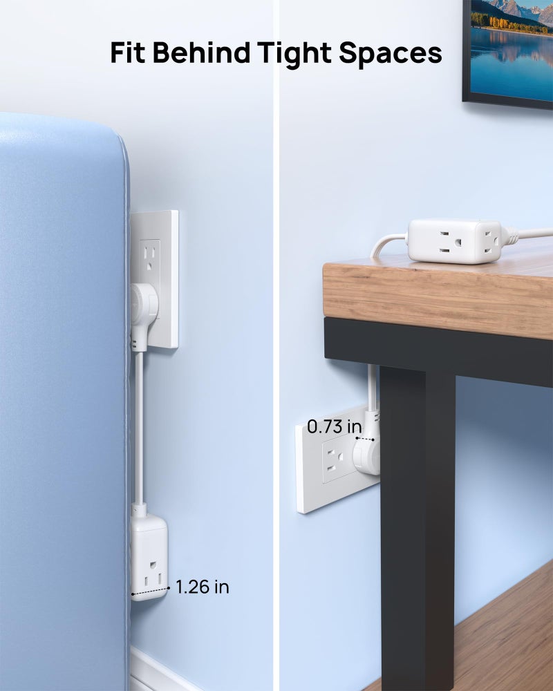 TROND 360Â° Rotating Flat Plug Outlet Extender Surge Protector with 6 Inch Cable, Small Rotatable Extension Cord, 900 Joules, 3 Way Plug, 15A, Compact for Indoor Home Office Travel Dorm Room, White - Image 4