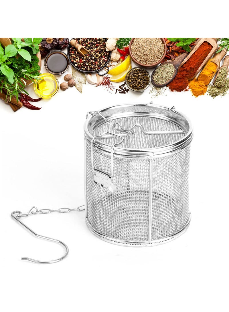 KASTWAVE Seasoning Strainer, Stainless Steel Spice Filter, Cooking Spice Filter, Mesh Design Tea Ball Strainer Soup Seasonings Seperation Basket Filter with Chain Hook for Home Restaurant (8 * 10cm) - Image 1